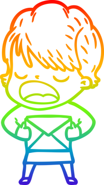 Gökkuşağı gradyan çizgi çizimi bir insan tarafından çizilmiş bir karikatür kadın