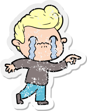 Bir insan tarafından çizilmiş ağlayan bir karikatürcünün sıkıntılı çıkartması.