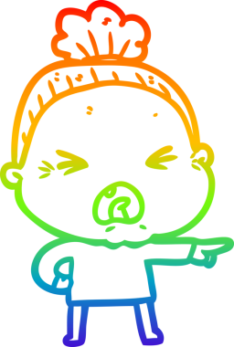 Bir insan tarafından çizilmiş kızgın yaşlı bir kadının çizimi.