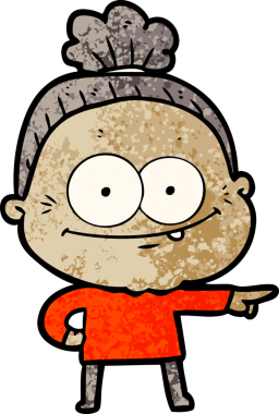 Bir insan tarafından çizilmiş mutlu yaşlı kadın çizgi filmi.