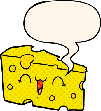 Çizgi roman tarzında bir insan tarafından çizilmiş konuşma baloncuklu çizgi film peyniri.