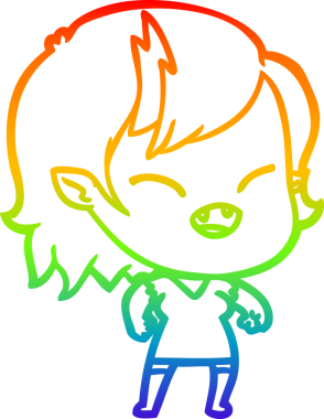 Gökkuşağı gradyan çizgi çizimi Bir insan tarafından çizilmiş gülen vampir kız çizgi filmi