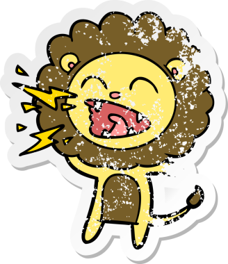 Bir insan tarafından çizilmiş kükreyen bir aslanın sıkıntılı çıkartması.