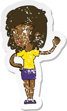 Bir insan tarafından çizilmiş, gerilmiş, karikatür yapıştırması. Güzel bir kadın.