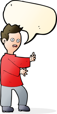 Bir insan tarafından çizilen konuşma baloncuğuyla adamı şok eden çizgi film.