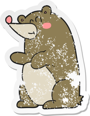 Bir insan tarafından çizilmiş karikatür ayısının gerilmiş çıkartması.