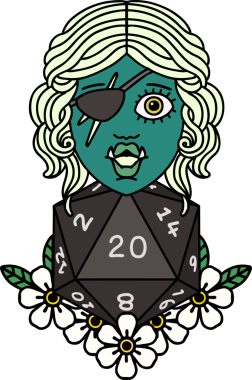 Retro Dövme Biçimi Bir insan tarafından çizilmiş 20 zarlı yarı ork