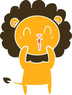 Gülen aslan düz renkli çizgi film bir insan tarafından çizildi.