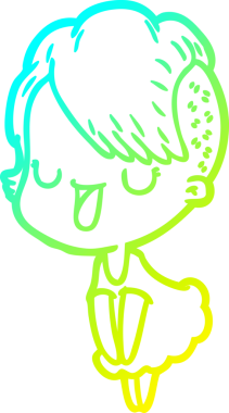 Hipster saç kesimi bir insan tarafından çizilmiş hoş bir çizgi film kızı çizimi.