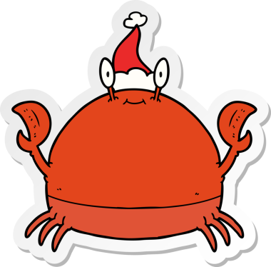 Bir insan tarafından çizilmiş Noel Baba şapkası takan bir yengecin el yazısı.