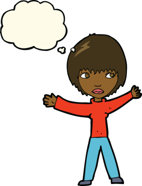 Bir insan tarafından çizilmiş düşünce balonlu bir kadın.