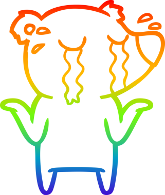 Gökkuşağı gradyan çizgi çizimi bir insan tarafından çizilmiş ağlayan ayı