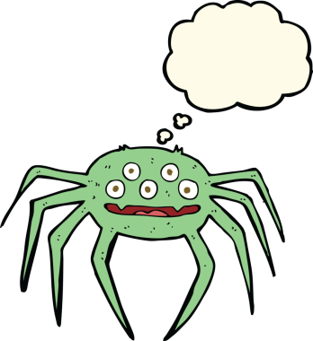 Bir insan tarafından çizilmiş düşünce balonlu cadılar bayramı örümceği çizgi filmi