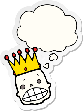 İnsan tarafından çizilmiş bir çıkartma gibi taçla çizilmiş karikatür, ürkütücü kafatası suratı.