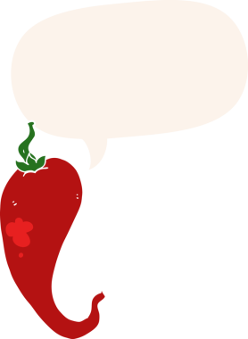 bir insan tarafından çizilmiş, konuşma baloncuklu kırmızı biber çizgi filmi.