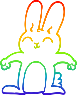 Gökkuşağı gradyan çizgisi mutlu bir tavşan çizimi bir insan tarafından çizilmiş