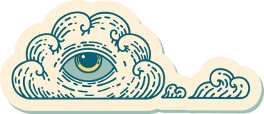 Her şeyi gören bir insan tarafından çizilmiş geleneksel bir dövme çıkartması.