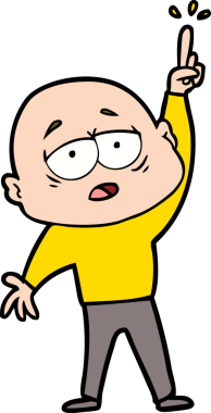 Bir insan tarafından çizilmiş, yorgun, kel bir adam.