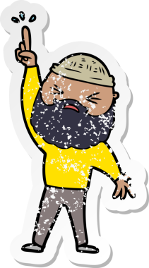 Bir insan tarafından çizilmiş sakallı bir çizgi film karakterinin sıkıntılı çıkartması.