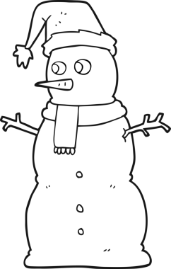 Bir insan tarafından çizilmiş siyah beyaz kardan adam çizimi.