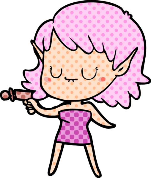 Bir insan tarafından çizilmiş mutlu elf kızı.