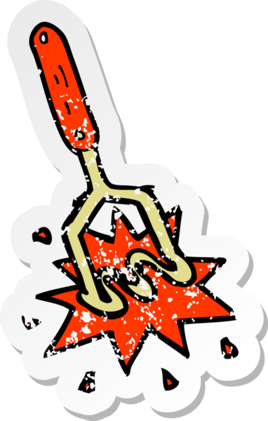 Bir insan tarafından çizilmiş patates ezicinin gerilmiş çıkartması.