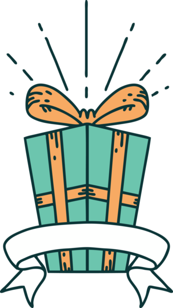 Bir insan tarafından çizilmiş dövme stili Noel hediyeli parşömen.