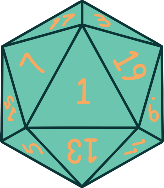 Retro Dövme Biçimi Doğal 1D20 zar bir insan tarafından çizildi