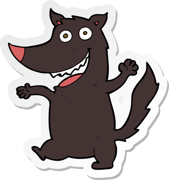 Bir insan tarafından çizilmiş mutlu bir kurdun çıkartması.