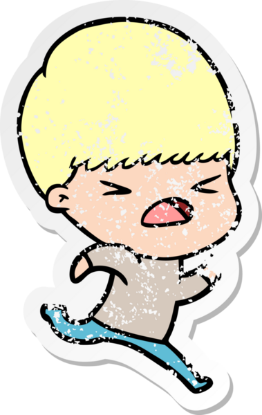 Bir insan tarafından çizilmiş stresli bir çizgi film çıkartması.