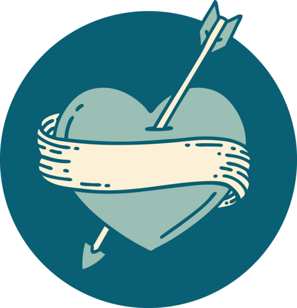 Bir insan tarafından çizilmiş ok kalp ve pankartın ikonik dövme şekli