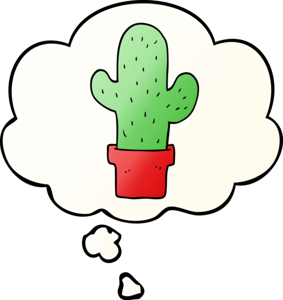 Düşünce baloncuğu olan kaktüslü çizgi film bir insan tarafından çizilmiş.
