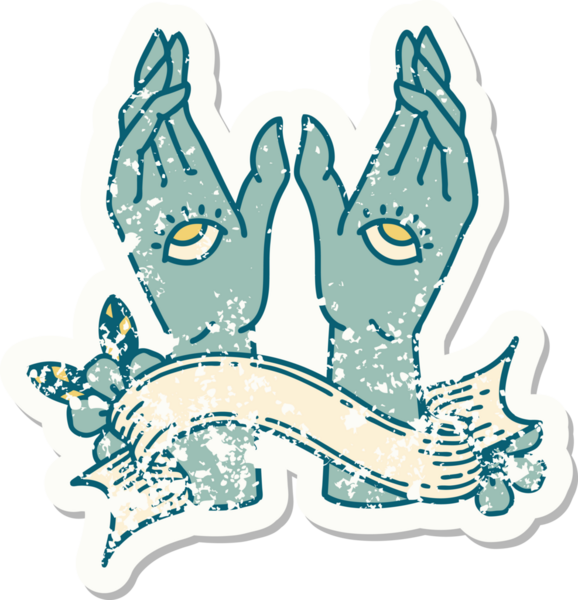 Bir insan tarafından çizilmiş mistik el sancağıyla eski bir etiket.