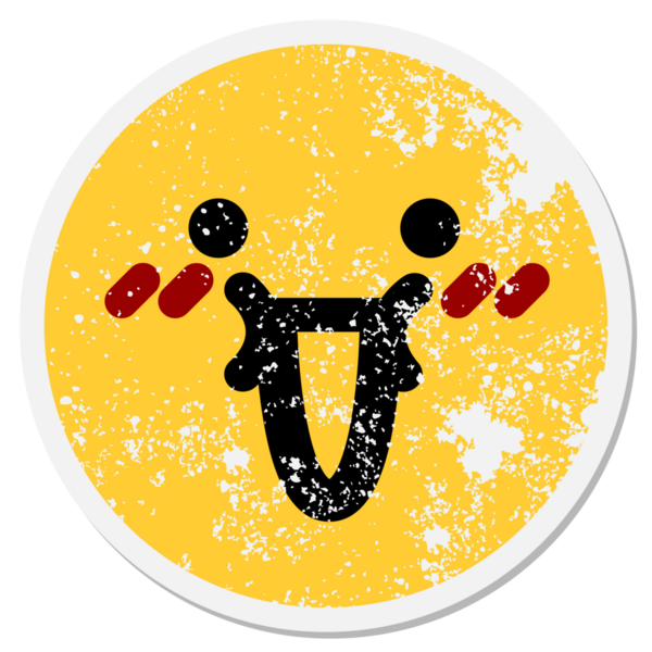 Bir insan tarafından çizilmiş sevimli yüzlü dairesel etiket.