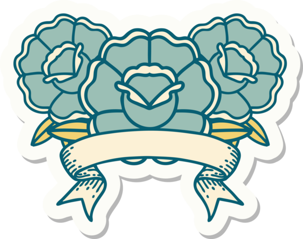 Bir insan tarafından çizilmiş bir buket çiçeğin pankartıyla dövme stili.