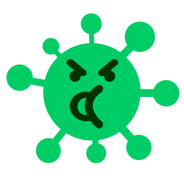 Bir insan tarafından çizilmiş sinirli, konuşan bir virüs.