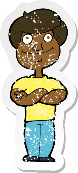 Bir insan tarafından çizilmiş mutlu bir adamın karikatür yapıştırması.