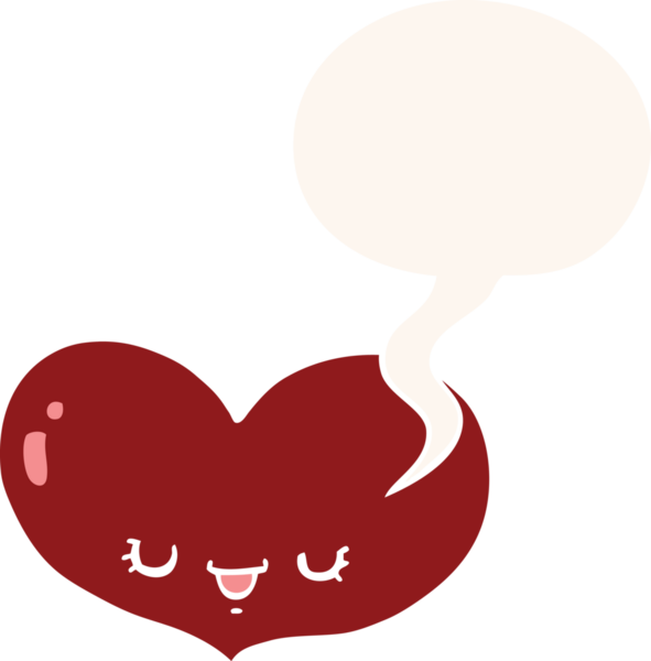 Bir insan tarafından çizilmiş eski tarz konuşma baloncuğu olan kalp karakterini seviyorum.