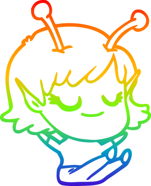 Bir insan tarafından çizilmiş gülümseyen uzaylı kız çizgi filminin çizimi.