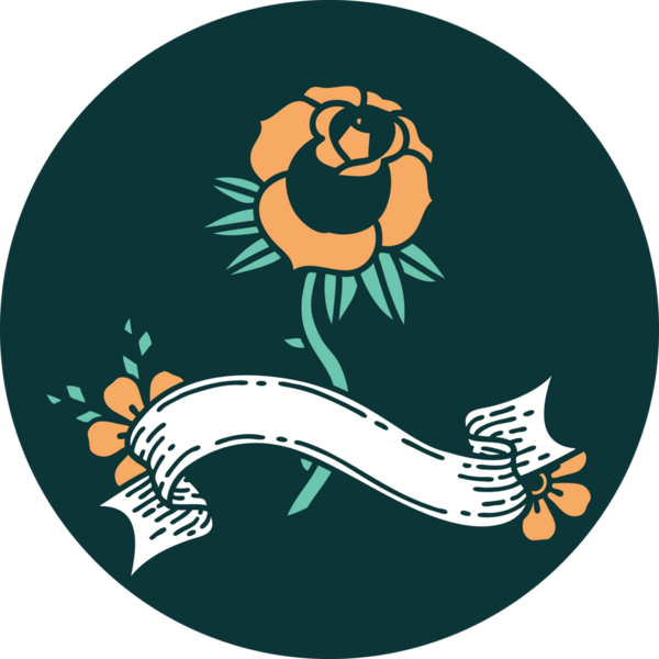 bir insan tarafından çizilmiş bir gül sancağına sahip dövme tarzı simgesi