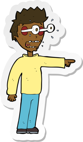 Bir insan tarafından çizilmiş gözleri dışarı fırlayan bir karikatürcünün çıkartması.