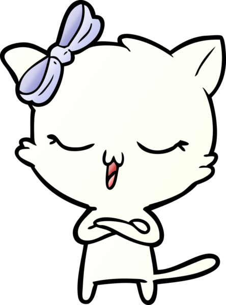 Bir insan tarafından çizilmiş kafasında yay olan çizgi film kedisi.