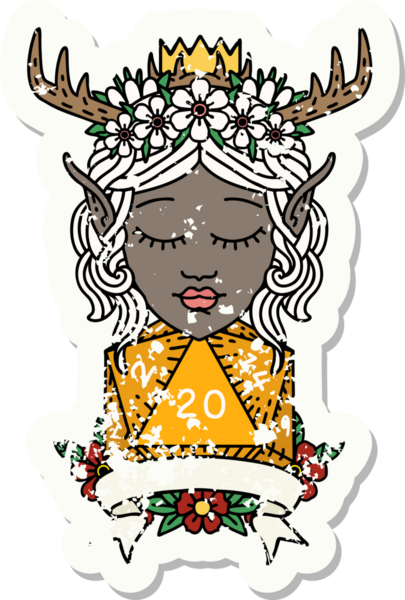 Retro Dövme Tarzı Elf Karakteri Bir insan tarafından çizilmiş doğal 20 zar ile