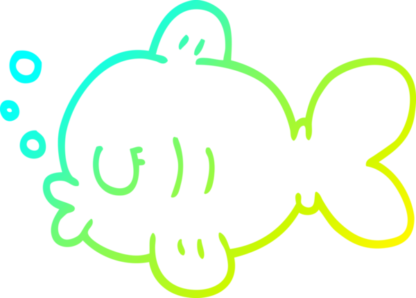 Bir insan tarafından çizilmiş yüzen karikatür balığının soğuk çizgi çizimi.