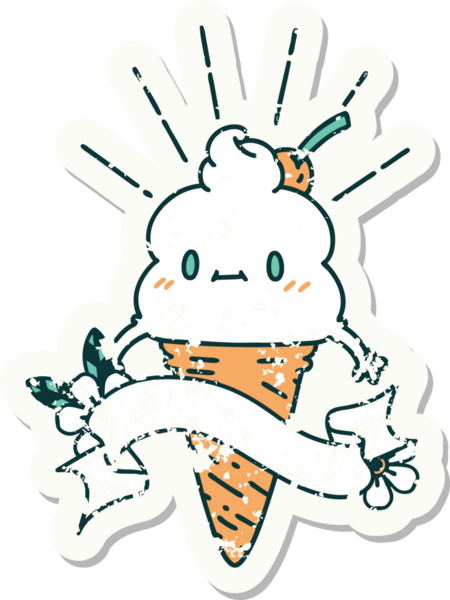 Bir insan tarafından çizilmiş dövmeli dondurma karakterinin eski bir çıkartması.