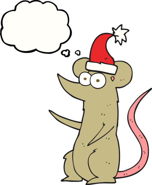 Bir insan tarafından çizilmiş noel şapkası giyen serbest çizim baloncuk faresi.