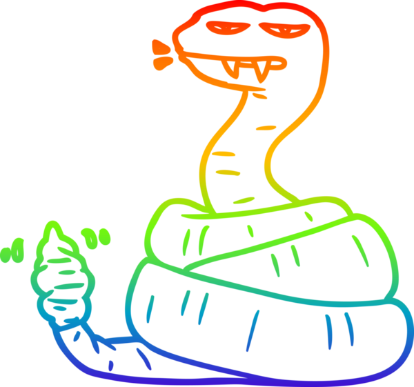 Bir insan tarafından çizilen kızgın çıngıraklı yılanın gökkuşağı gradyan çizimi