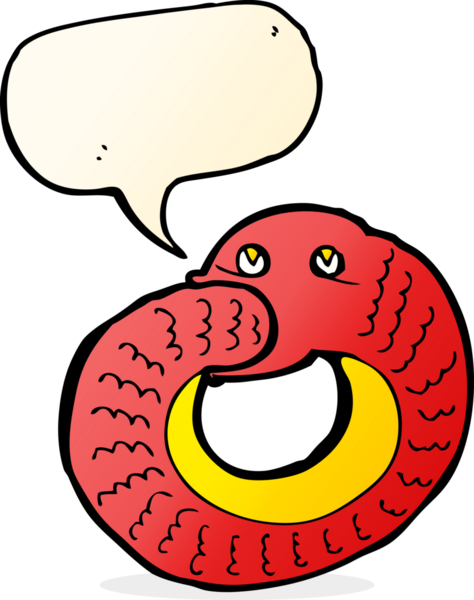 Çizgi film yılanı, bir insan tarafından çizilmiş konuşma balonuyla kendi kuyruğunu yiyor.