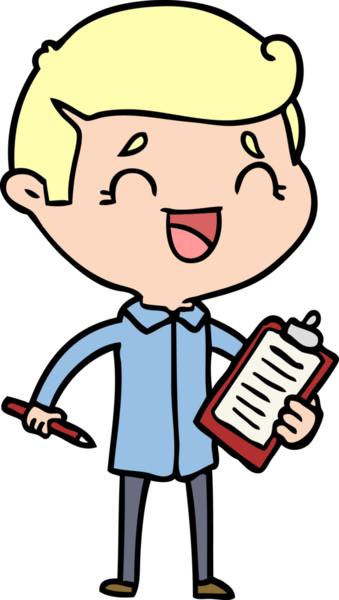 Bir insan tarafından çizilmiş klip tahtası olan gülen adam.