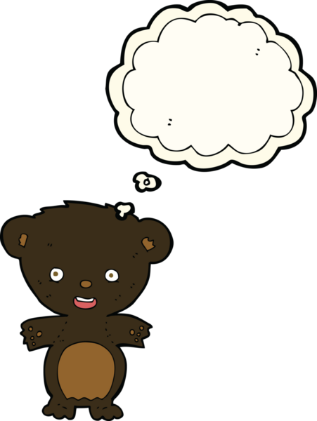 Bir insan tarafından çizilmiş düşünce baloncuklu kara ayı.